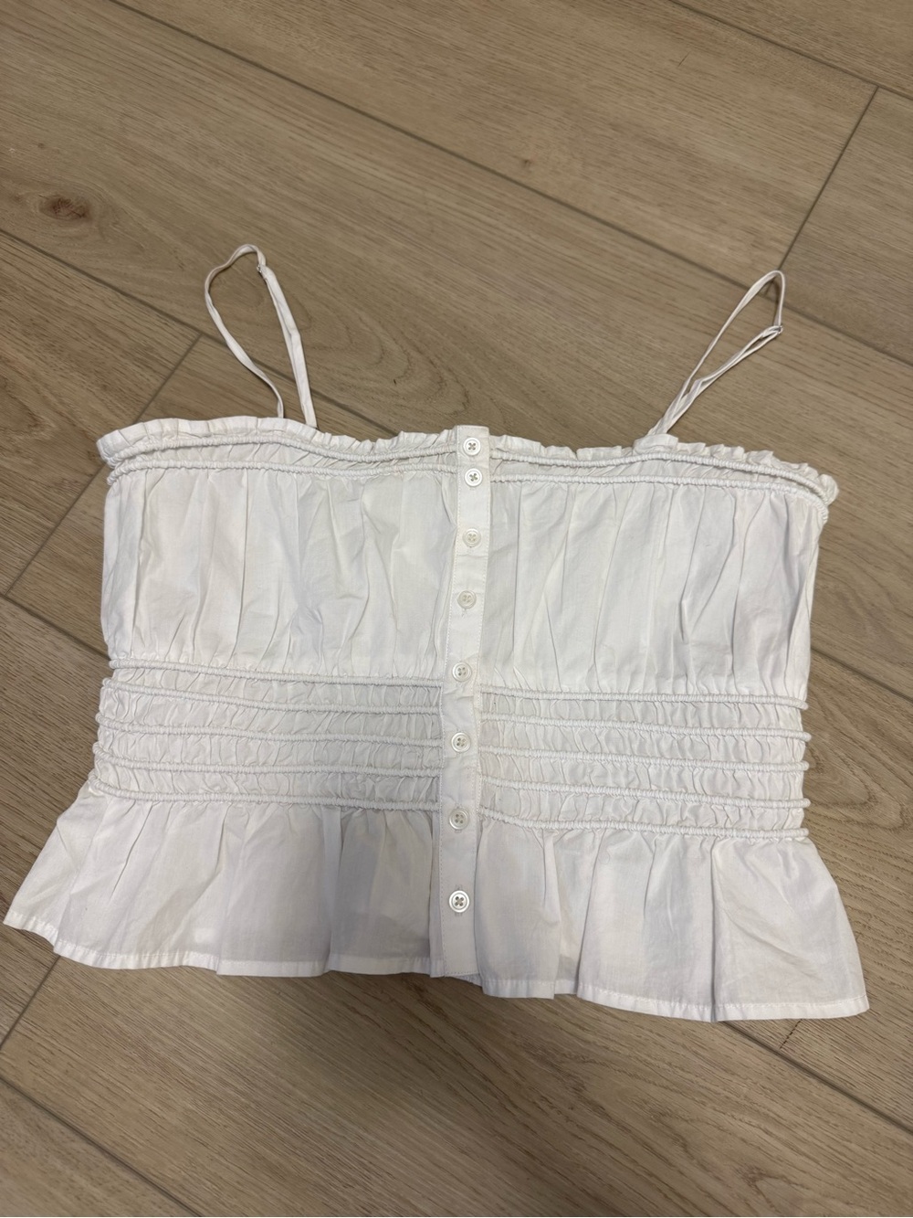 Madewell White Smocked Button-Front Cami with Peplum